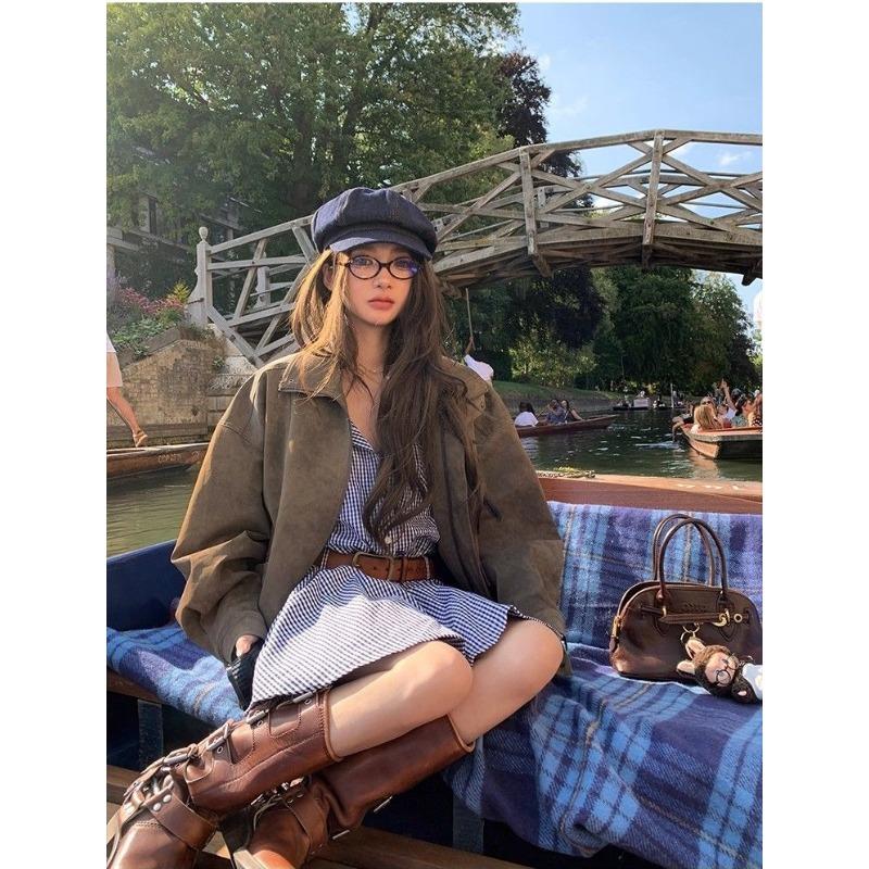 Autumn Casual Short Women Faux Suede Leather Jacket Vintage Biker Coat Loose Fit Retro Style