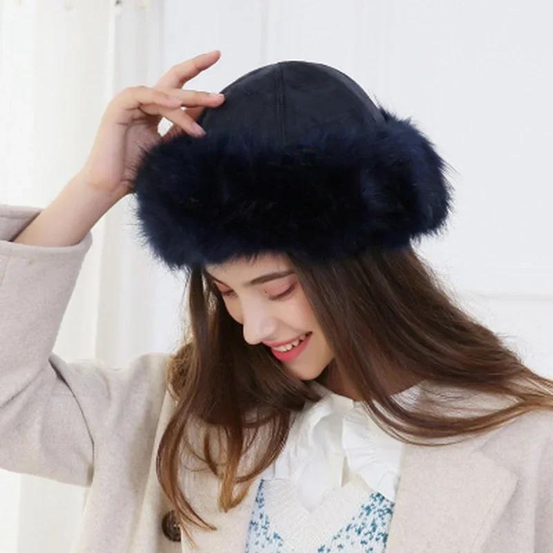 Women Fluffy Faux Fur Hats Winter Thick Warm Ears Snow Cap Windproof Hat Winter Women Hat