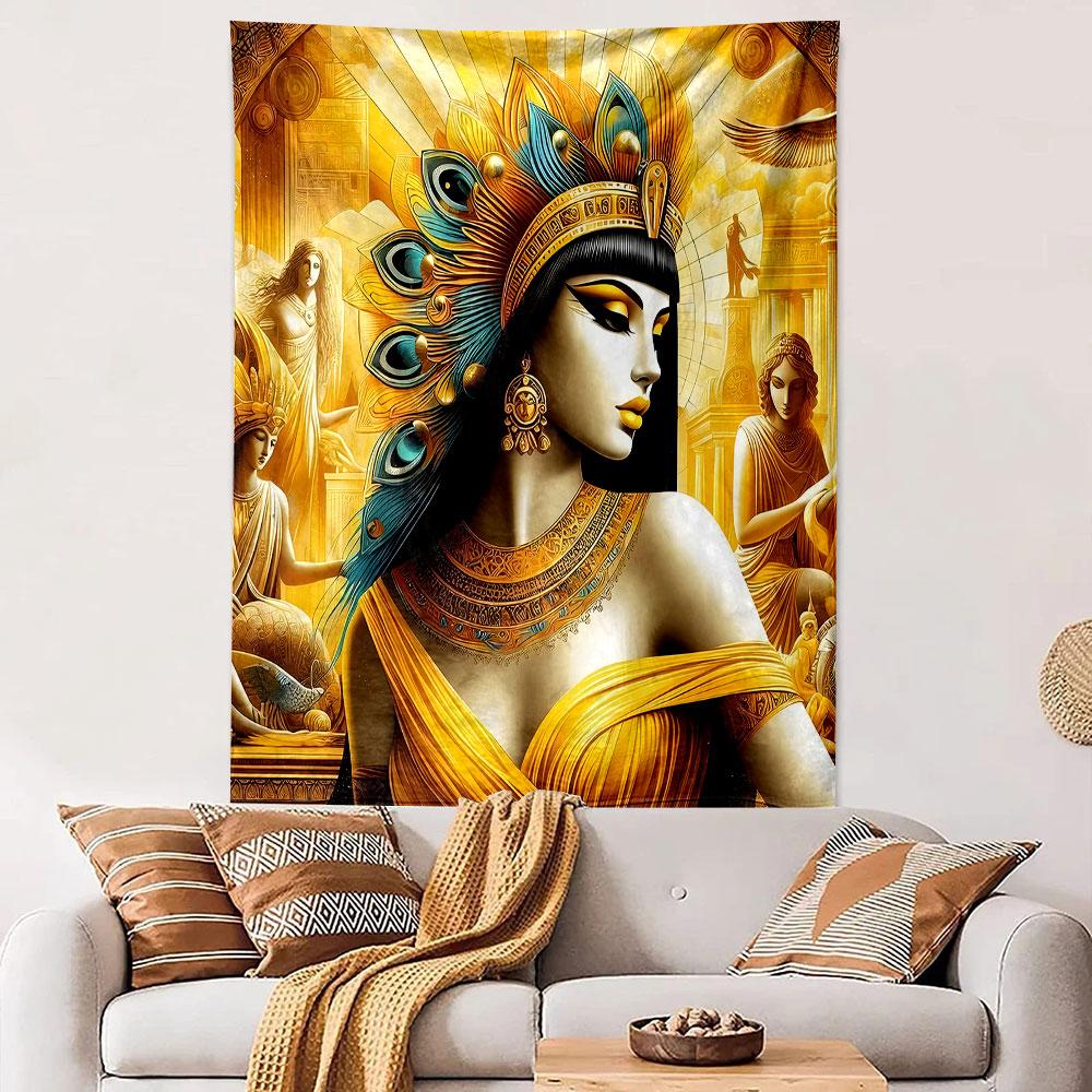 Egyptian Queen with Golden Peacock Crown Patterned tapestry home decor, suitable for bedroom and living room, gift