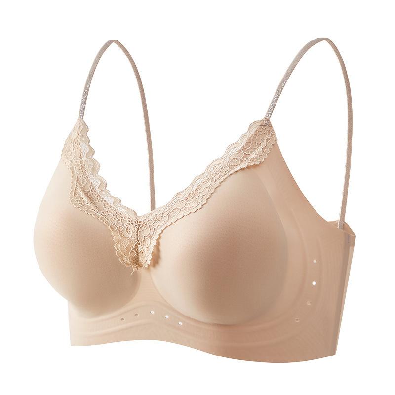 Foundation Invisible Ultra-Thin Seamless Lace Bra, Glitter Strap Lift Anti-Sag Wireless Push Up Bra for Small Bust Women