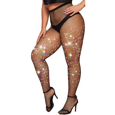Plus Size Netzstrumpfhose Mode Strass Party Strümpfe Weibliche Hohe Taille Dehnbar Sexy Black Diamond Leggings Strumpfhosen