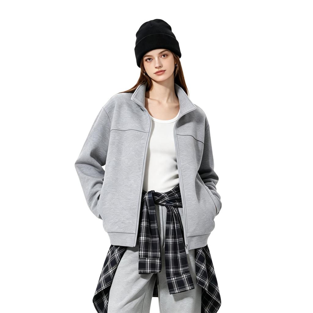 Men's Zip-Up Cardigan Jacket with Stand Collar and Paneled Design for Casual Wear