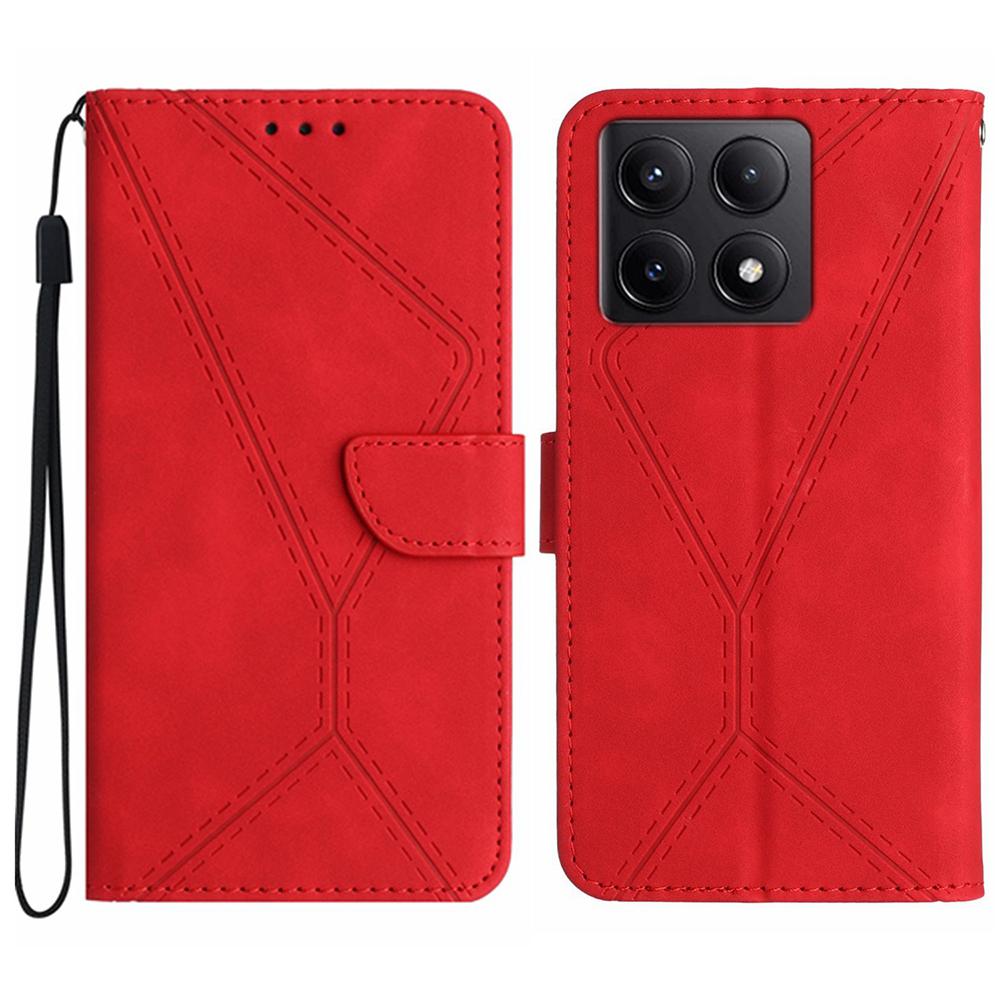 HT05 For Xiaomi 14T Case Skin-Touch Lines PU Leather Flip Phone Cover