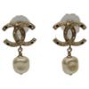 Chanel B12A Gold Plated Rhinestone CC Logos Pearl Earrings Earring goldUsed