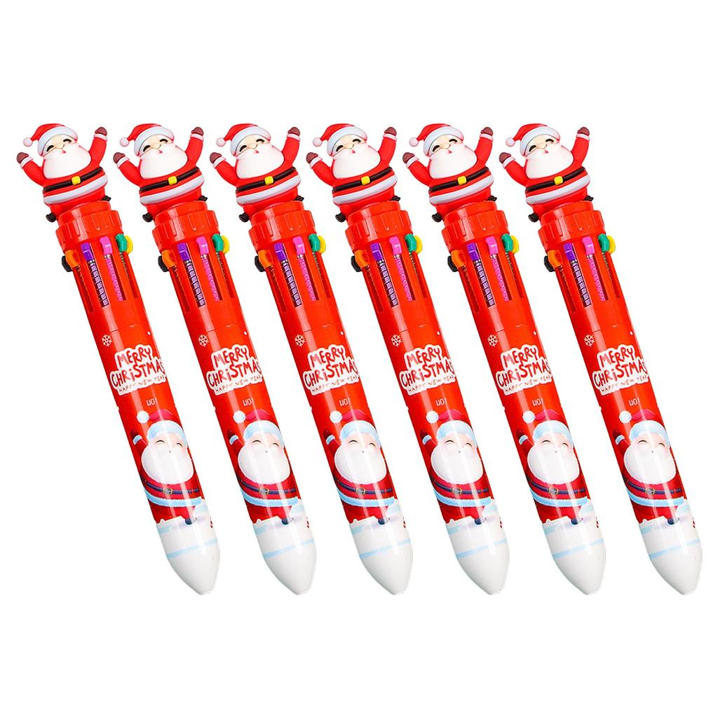 6 Pz Penna a Sfera Cartoon Natalizia 10 in 1 Penna Shuttle Penna a Sfera Multicolore Materiale Scolastico per Studenti