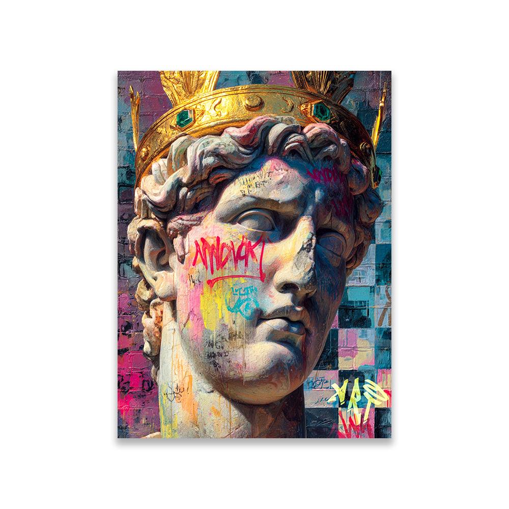 Graffiti King Wall Art Poster Statue Head with Crown Prints Pop Street Art Print Colorful Royal Decor Modern Pop Culture Decor 21X30CMNo Framed