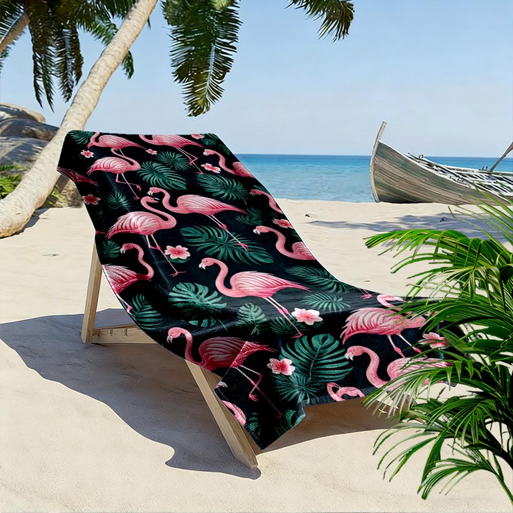 Pink Flamingos and Tropical Leaves Design Beach towel quick-drying for travel outdoor sports jogging beach and swimming