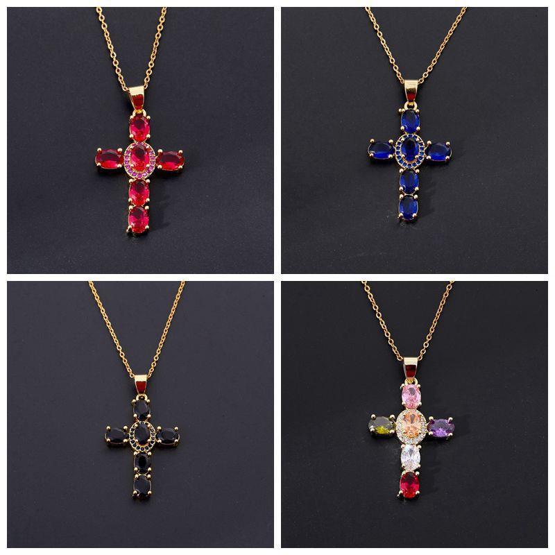 Xiyin Multicolor Zircon Cross Pendant Necklace