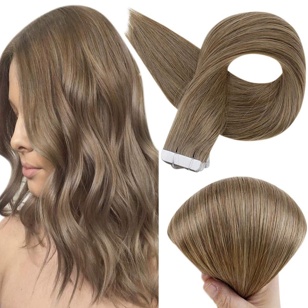 Human Hair Seal Extensions TAPE Hair Remy Extensions Color Wig Extensions 10pcs [ALISY] (16inch, 8#)