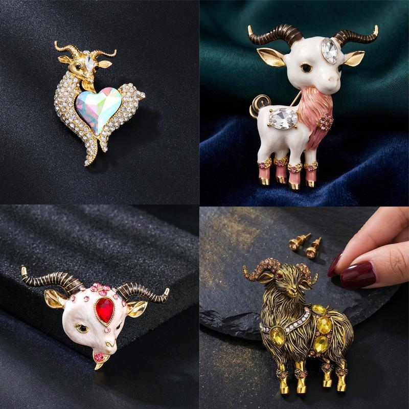 Unique Rhinestone Goat Brooch Scratch-resistant Alloy Animal Sheep Pin for Women Men Formal Wear Decoration Gift