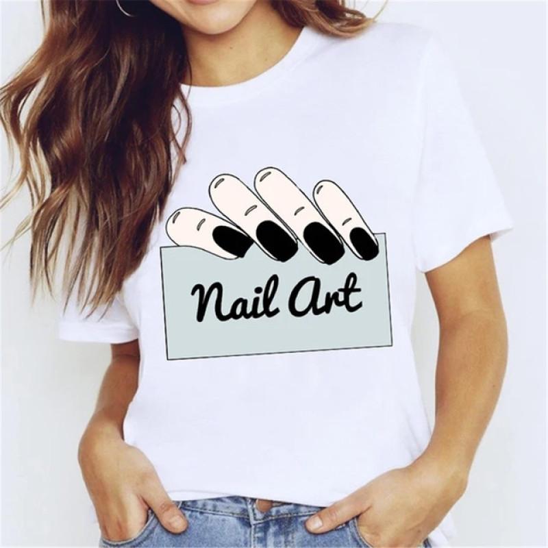 T Shirt for Women Teens Tees Cartoon Kawaii Trend Fingernail Nail Art Unisex Clothes Vintage Men Streetwear Daily Style Fashion
