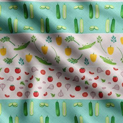 Veggies Print,  Cotton Cambric, Quilting Fabric Sold by The Yard 42 Inch Wide, Medium Weight Cotton Fabric, Sewing  Supplies,Aquamarine