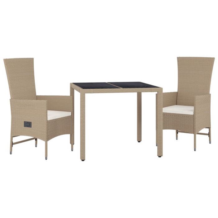 VidaXL Ensemble à manger de jardin et coussins 3 pcs Beige poly rotin, ensemble de salle à manger, ensemble de salle à 3157567