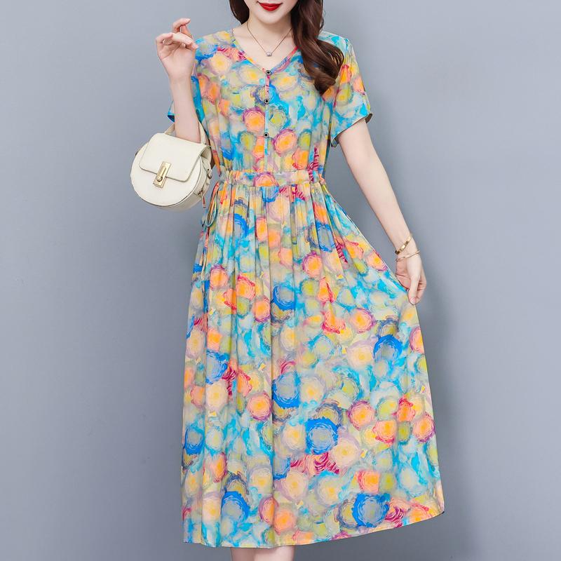 Elegant Women Dresses Summer Plus Size Vintage Clothes Short Sleeve Casual Long Dress