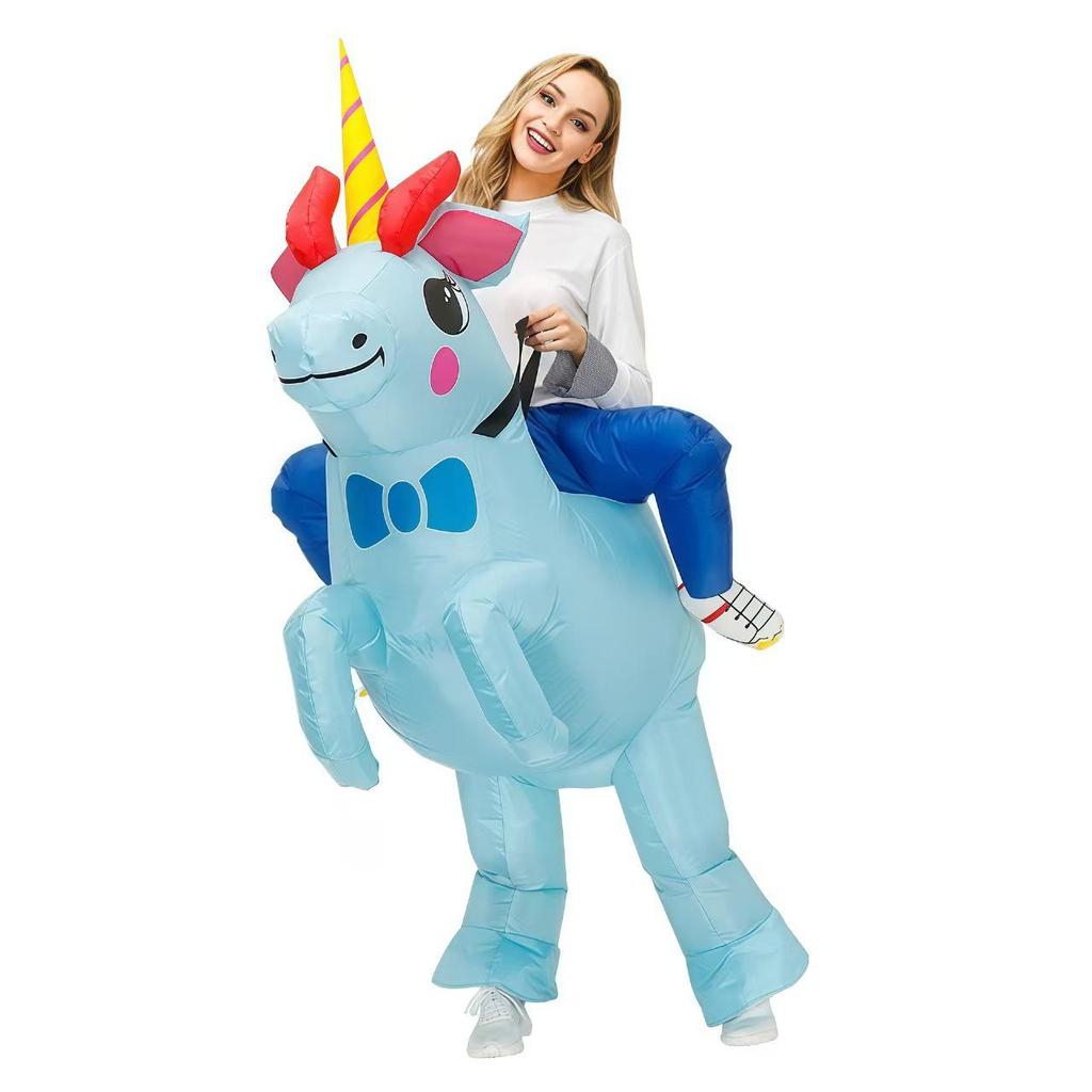 Buntes aufblasbares Einhornkostüm für Eltern-Kind-Cosplay und Halloween-Partys
