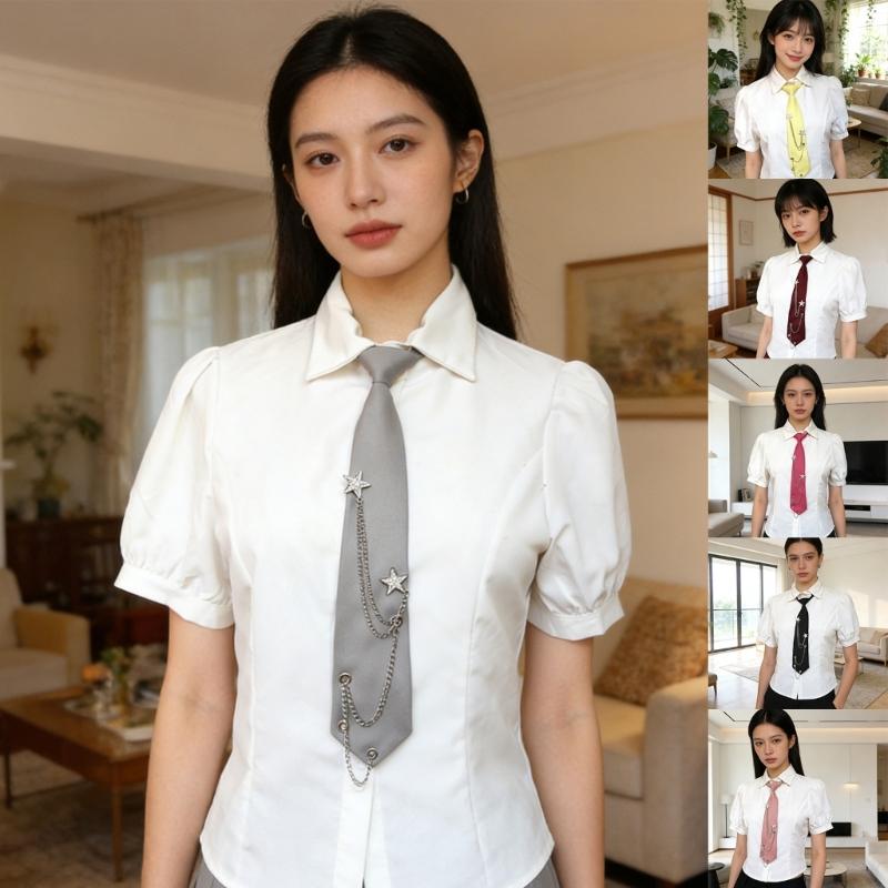 Uniform Ties For Janpanese JK Uniform Cosplay Accessory Neckwear Jk Seifuku Anime Necktie with Rhinestones Metal Chain
