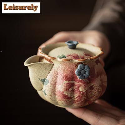 135ml Blue And White Flint Red Hand-held Peony Teapot Zen Tea Infuser Pot Tea Making Kettle With Strainer Chinese Tea Set Gift