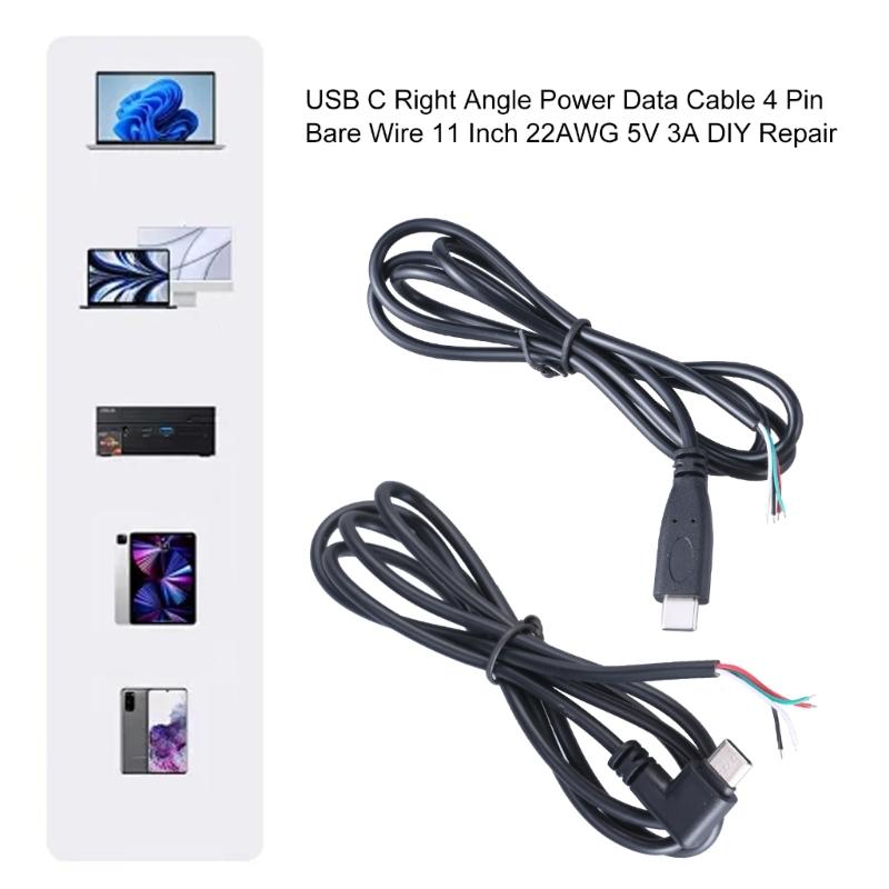 90 Degree/Straight Head USB Type C Male To 4Pin Connector Cable Cord Quick Charge and Sync Cord 480Mbps Speed