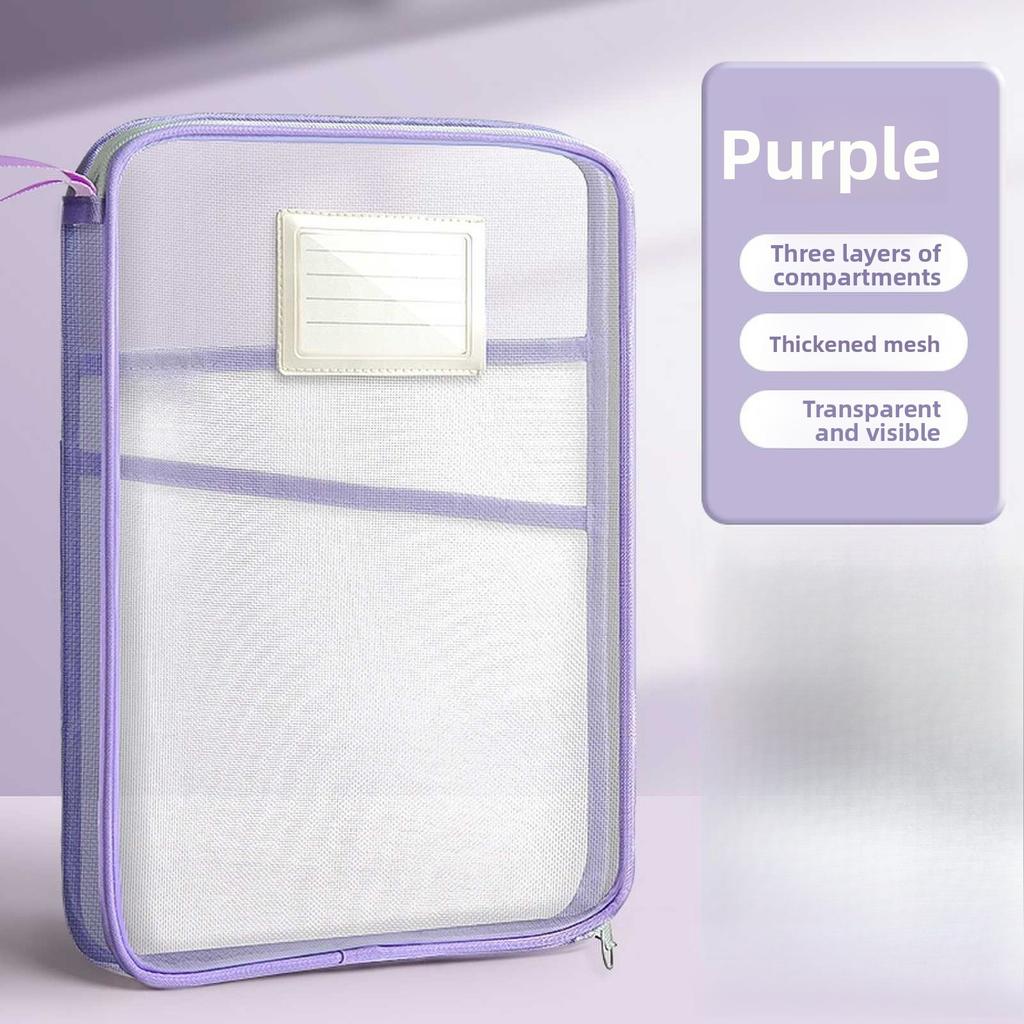 A4 Book Bag for School Double Layer Mesh Organizer Large Capacity Student Essentials Textbooks Folders Storage School Supplies