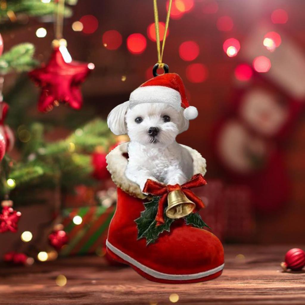 Dog Christmas Ornaments Dog Decoration Pendant 2D Seasonal Festive Pendant For Window Door Stair Fireplace Mantel Car Display
