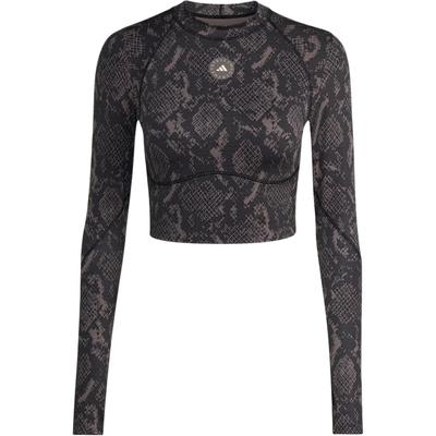X Stella McCartney Training Long-Sleeve Crop Printed Charcoal/Black Women Tops Grey JW4567