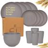 Set di Posate e Stoviglie in Paglia di Grano Naturale Set da Cena Piatti, Ciotole, Tazze Biodegradabili Indistruttibili Leggeri per Cucina Campeggio