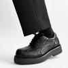 Men's round headed genuine leather shoes Fashionable black and white color blocking style Party thick soled walking office shoes