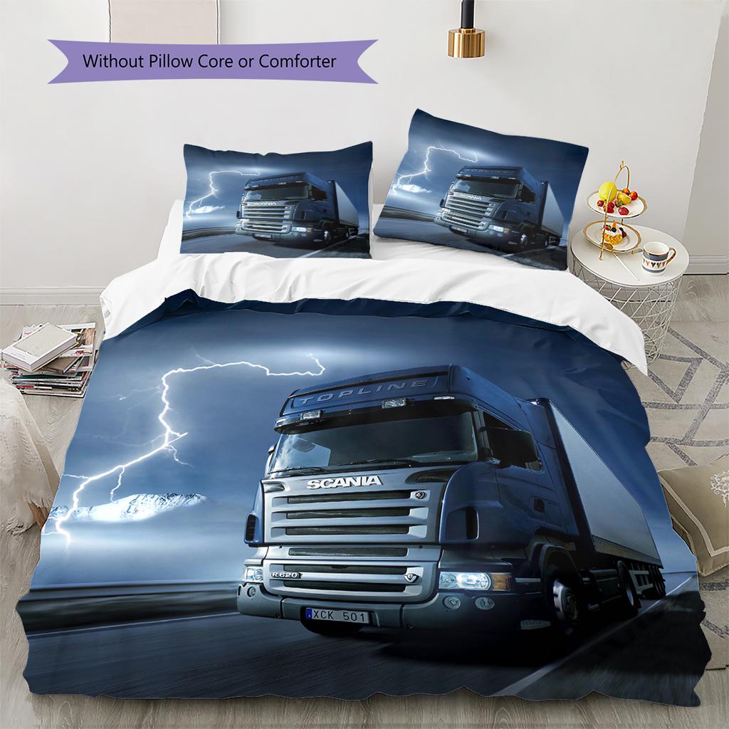 Truck Pattern Bedding Quilt Set Quilt Cover Pillowcase Home Decoration Gift (1 * Duvet Cover + 2 * Pillowcase, Without Core)