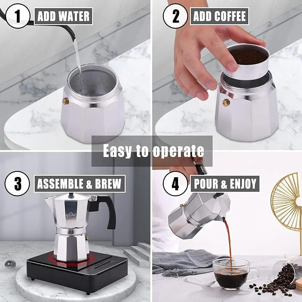 Moka Pot Classic Italian Café Brewing Tools Espresso Maker 50/100/150/300/450ml Alluminio Accessori per caffè Macchina per caffè italiano