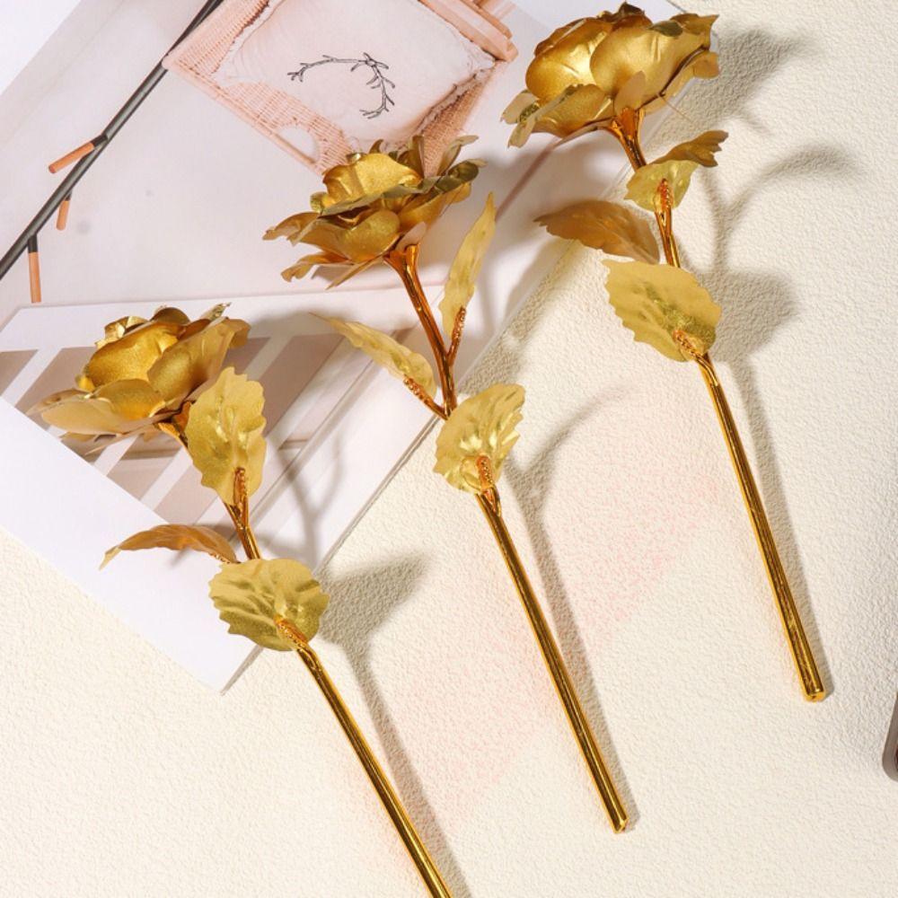 Exquisite Golden Rose Gold Red Artificial Rose Flowers Fashion Rose Bouquet  Valentine's Day Gifts