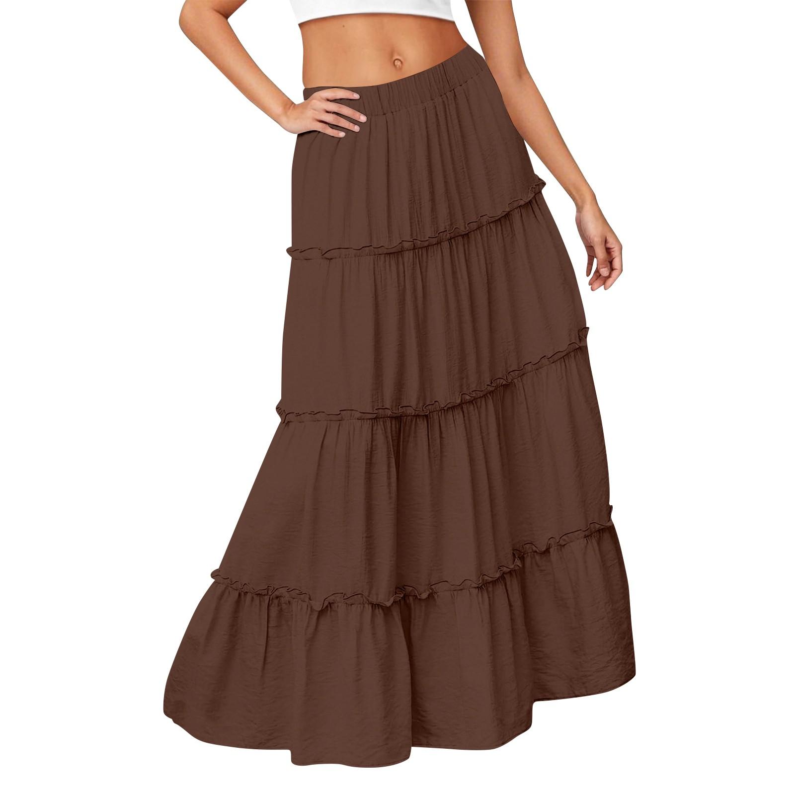 

Женская однотонная эластичная талия свободный подол длинная юбка S кофейный