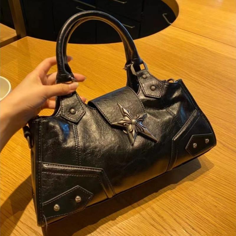 Women's Gothic Punk Shoulder Bag Vintage Black High Capacity PU Leather