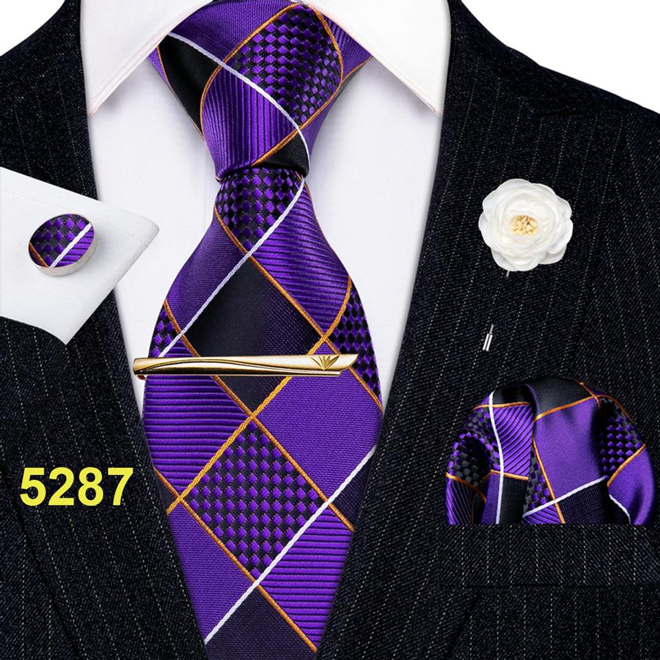 Modische Herren-Krawattenstangen mit Boutonniere-Hochzeit, formelle Seidenkrawatte, Taschentuch-Manschettenknöpfe, Designer-Set