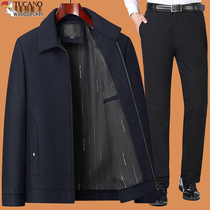 2025 Men's Autumn/Winter Thickened Outerwear Set for Middle-Aged and Elderly Dads and Grandpas