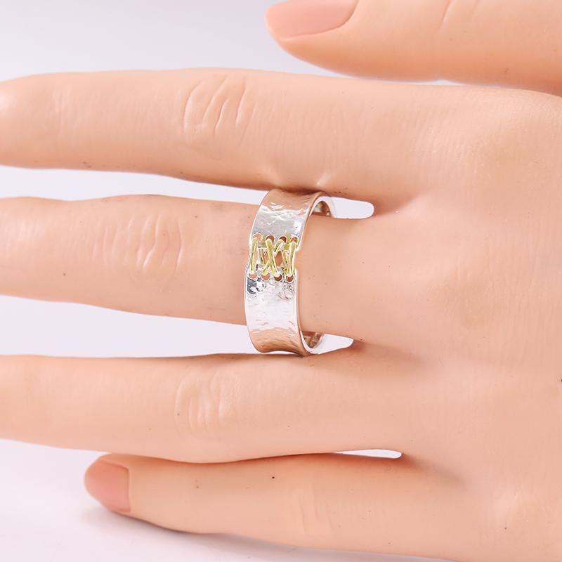 Vintage Hand Carved Women's Ring Creativity Two Color Metal Geometry Daily Wear Party Jewelry Anniversary Gift