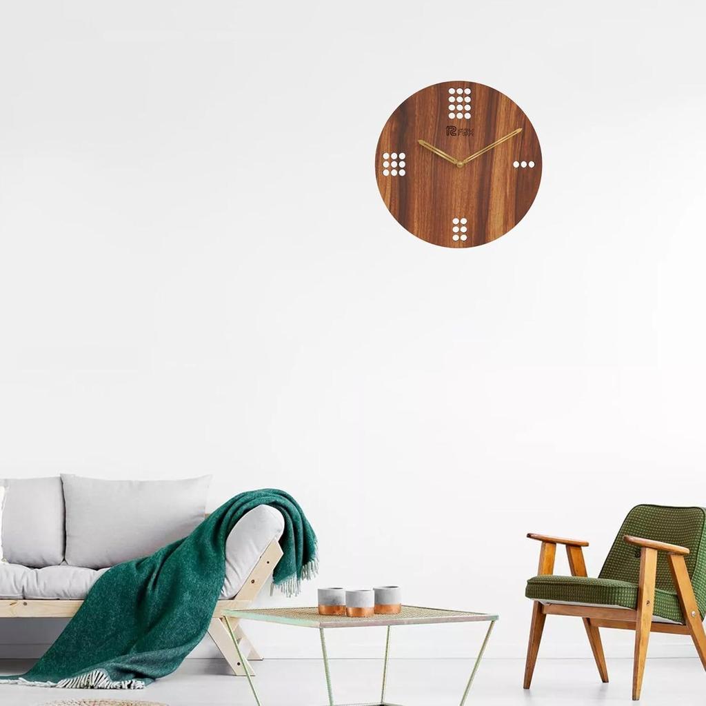 Ssic Design 12 Inch Handcrafted Stylish Elegant Analog Wooden Wall Clock for Living Room Hall Bedroom Office Gifting Asian Red Textured Wood