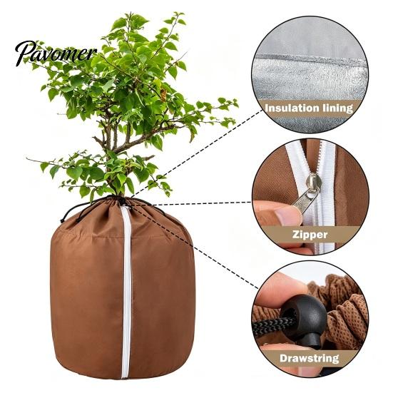 Reusable Winter Garden Fabric Flower Pot Insulation Cover, Planter Wrap with Drawstring, Oxford Anti Freeze Protection for Saplings Frost Outdoor