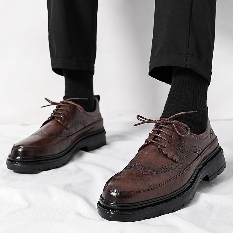 2025 spring and autumn new men's block casual leather shoes men's formal business men's shoes men's English leather Sh