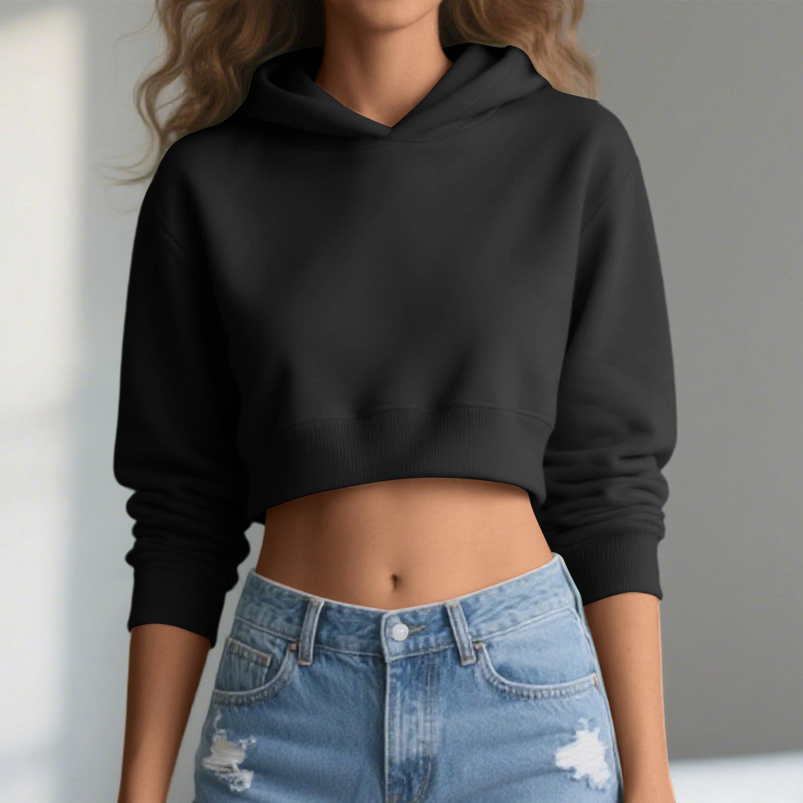 

Женская модная повседневная универсальная свободная короткая хлопковая толстовка-пуловер с капюшоном M