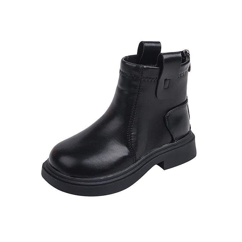 New Children's Autumn Boots School Black Boots for Girl Round-toe Versatile Kids Fashion Causal Ankle Boots Thick Bottom Simple