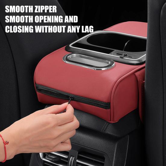 5-in-1 Car Armrest Organizer with Tissue Cup Holder USB Charging Port Ambient Light Car Interior Storage Booster Pad for Most Vehicles Portable Car