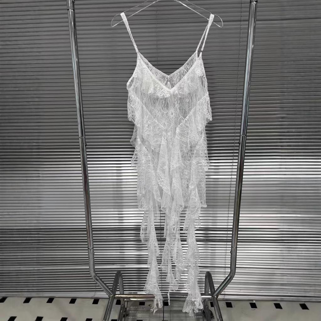 European station summer new sweet air streamer lace design solid color fairy suspender dress female tide