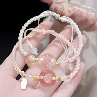 Pfirsichblüten-Yao Yao Friedensschnalle Partnerarmband | Leichter Luxus geflochtenes Handseil für Damen | 2024 Neuer Stil Best-Friend-Schmuck