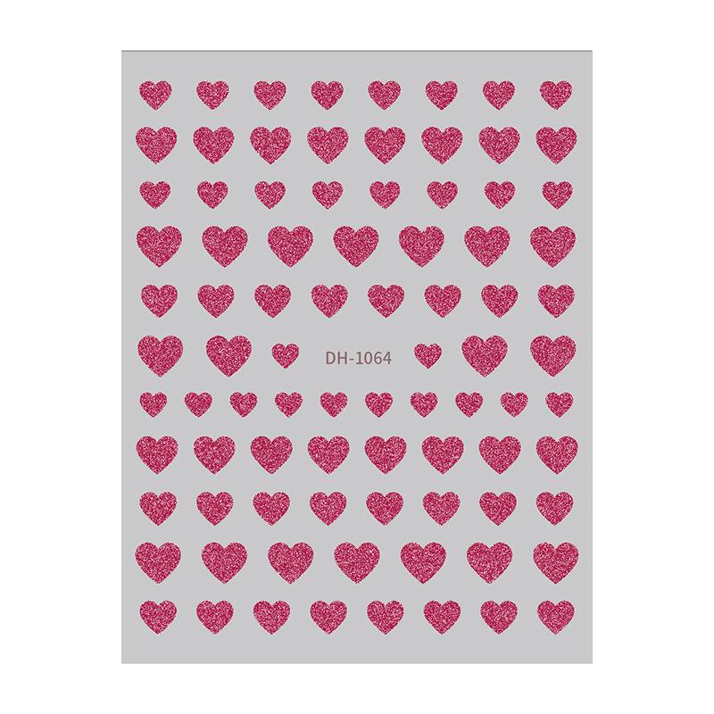 Redanco3D Flat Cartoon Nail Stickers: Gold & Silver Glitter Heart Decals (DH-1064)