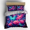 Neon Butterfly and Rose Print Bedding Duvet Cover Set Duvet Cover Pillowcases (1 * Duvet Cover 2 * Pillowcases, Without Duvet Insert)