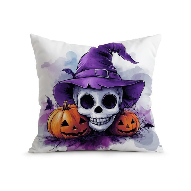 Home Decor Halloween Witch-Themed Skull & Pumpkin Pillows Pattern Cushion Cover Suitable For Sofa Bedroom Car Pillow Cover