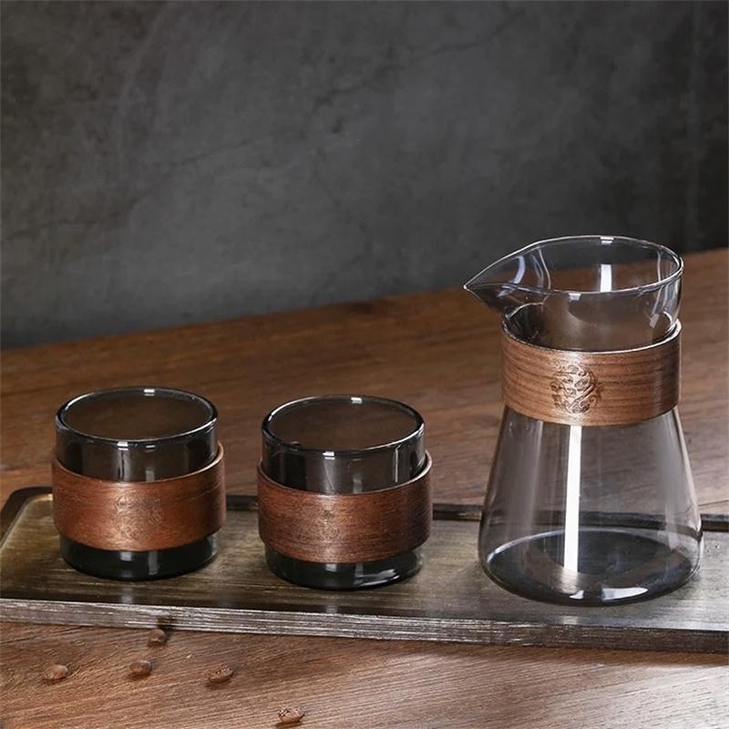 500ml Anti Scalding Wooden Holder Hand-brewed Glass Coffee Pot Ice Coffee Sharing Pot Hand Brewing Coffee Bariata Tool