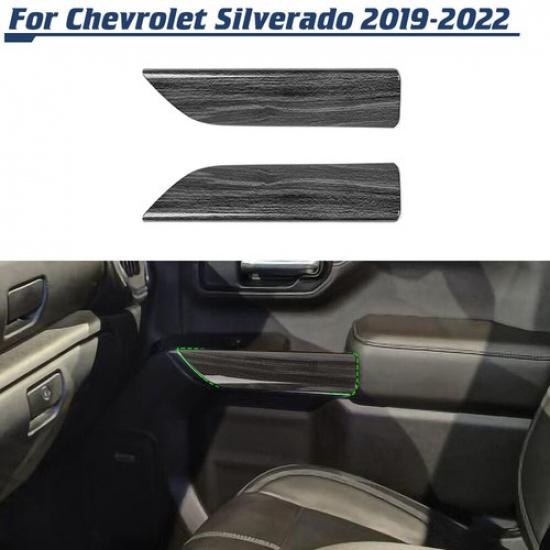 Black Wood Grain Front 2-Door Panel Bezel Trim Cover For Chevrolet Silverado 19+