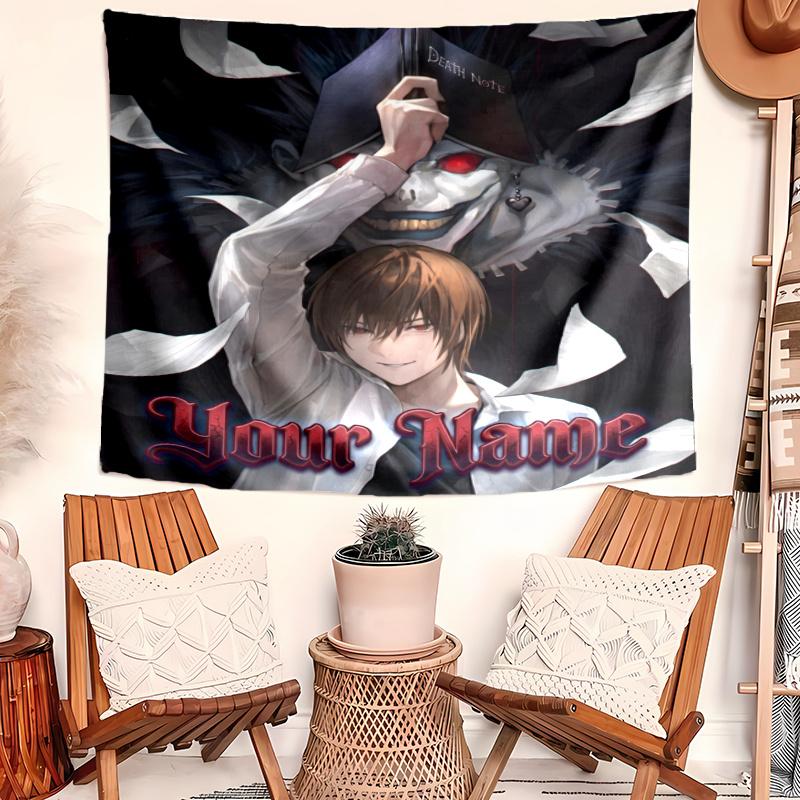 Personalized Name D-Death Note Tapestry, Wall Hanging Tapestry, Pattern Tapestry for Dorm Bedroom Living Room Wall Art Photography Backdrop