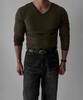 BOWLOW PRODUCT Essential V-Neck Muscle Long Sleeve Knit [Khaki]